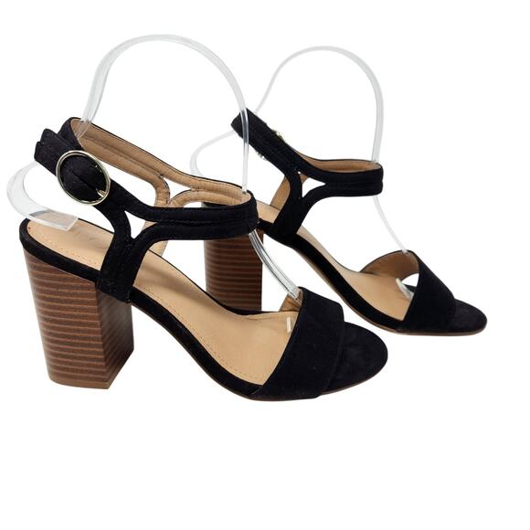 Loft Faux Suede Block Heels Sandal Adjustable Ankle Strap Black Size 7 M - Picture 3 of 12